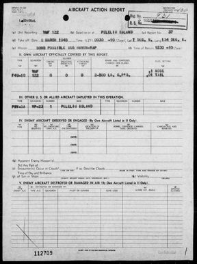 VMF-122 - ACA rep #37 - Bombing harbor installations at Yap, Carolines 3/6/45