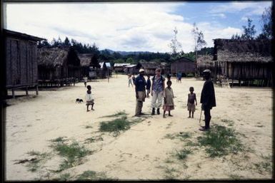 Viv Whitaker with locals in village