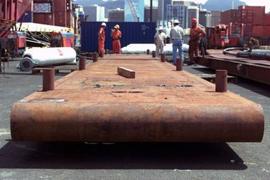 A view of a lifting plate that will be used during the recovery of the Japanese fishing vessel Ehime Maru. The vessel will be lifted from the depth of about 2,000 feet to a shallow water recovery site