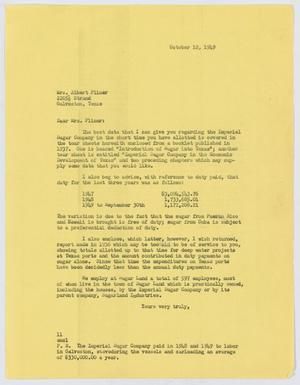 [Letter from I. H. Kempner to Mrs. Albert Pliner, October 12, 1949]