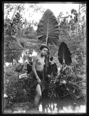 Native girl and large tara plant