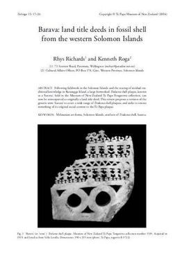 Barava: land title deeds in fossil shell from the western Solomon Islands: Tuhinga 15