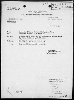VD-5 - ACA rep #46 - Photo-reconnaissance of Yap Is Airfields, Carolines, on 3/20/45