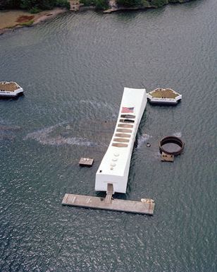 Aerial view of the USS ARIZONA Memorial