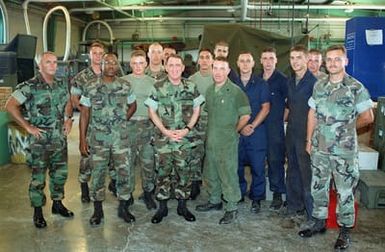 General Charles C. Krulak, 31st Commandant of the Marine Corps (middle), and Sergeant Major of the Marine Corps, Harold G. Lee (far left) with Marines from Kaneohe Bay, Marine Corps Base Hawaii. The General was on site during his farewell tour