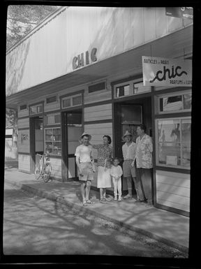 People in front of Chic shop, Tahiti