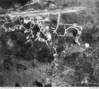 JACKSON'S AIRFIELD, PORT MORESBY, NEW GUINEA. 1942. AERIAL VIEW OF THE AIRFIELD AND THE SURROUNDING AREA. (ORIGINAL HOUSED IN AWM PRIVATE RECORDS COLLECTION)