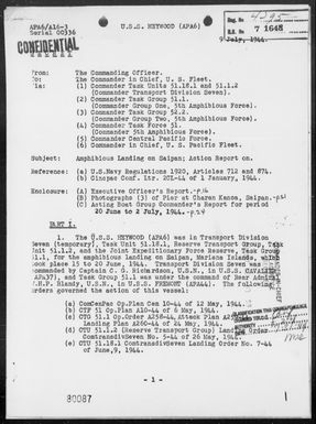 USS HEYWOOD - Report of Operation, 6/16-21/44 Amphibious landing On Saipan Island, Marianas