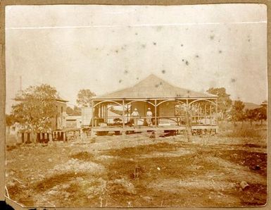 [House built by Evan R. Stanley under construction, Port Moresby, New Guinea]