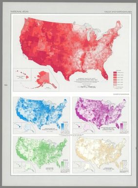 Average value of land and buildings per farm : 1964 / compiled from U. S. Bureau of the Census, Census of agriculture: 1964, v. I, Washington, U. S. Govt. Print Off., 1967, county table 1 -- Expenditures for petroleum products : 1964 -- Expenditures for machine hire, custom and contract work : 1964 / compiled from U. S. Bureau of the Census, Census of agriculture: 1964, v. I, Washington, U. S. Govt. Print Off., 1967, county table 9 -- Expenditures for feed : 1964 -- Expenditures for fertilizers : 1964.