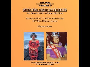 INTERNATIONAL WOMENS DAY TALANOA - 1977 HIBISCUS QUEEN FLORENCE JULIAN & DR T