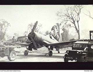BOUGAINVILLE, PNG. C 1943. VOUGHT F4U CORSAIR FIGHTER AIRCRAFT OF NO 14 SQUADRON RNZAF