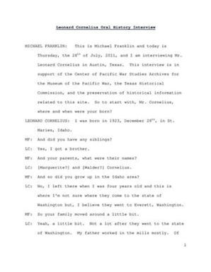 Oral History Interview with Leonard Cornelius, July 28, 2011