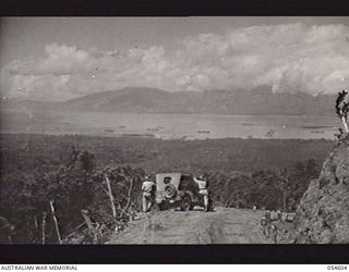 MILNE BAY, NEW GUINEA, 1943-07-11. MILNE BAY SEEN FROM THE MAPO ROAD. THIS ROAD WAS BUILT BY "D" COMPANY OF THE 2/1ST PIONEER BATTALION FROM 1943-02 TO 1943-07