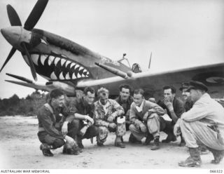 Pilots of No. 457 (Grey Nurse) Squadron RAAF receive final instructions at the airstrip for their flight back to Australia. Of the fifteen aircraft which undertook the flight, ten arrived safely at ..