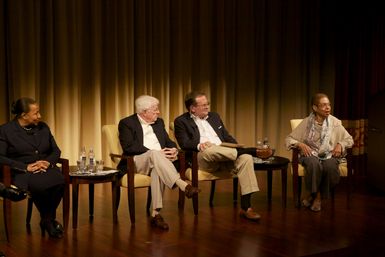 A Path to Equality: The Impact of the Civil Rights Acts of the 1960s; from left to right: Carol Moseley Braun, former Senator and Ambassador to New Zealand and Samoa; Charles Ferris, former Chairman of the FCC; moderator Todd Purdum, writer at Politico; and Eleanor Holmes Norton, Congresswoman for the District of Columbia