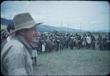 New Year's Day festivities at Minj Station, 1955, Dr Terry Spencer in foreground : Minj Station, Wahgi Valley, Papua New Guinea, 1954 / Terence and Margaret Spencer