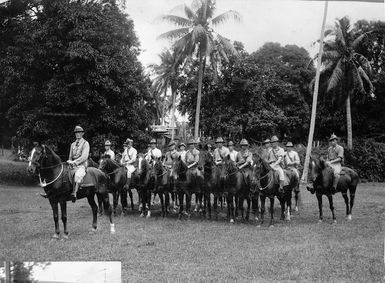 Captain Anderson and his gun crew on horseback in Samoa during WWI