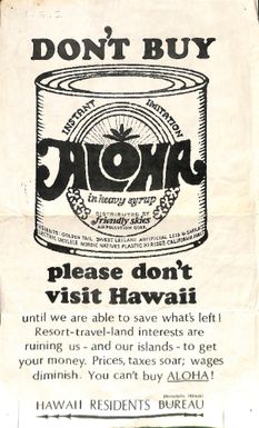 Poster 'Don't buy Aloha: please don't visit Hawaii…'