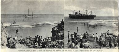 Surfboats used in the loading of produce for export at the Cook Islands, Dependencies of New Zealand