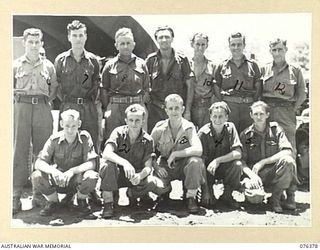 SALAMAUA, NEW GUINEA. 1944-10-03. MEMBERS OF THE STAFF OF THE 269TH LIGHT AID DETACHMENT. IDENTIFIED PERSONNEL ARE:- NX165432 CRAFTSMAN J.N. ECKFORD (1); QX51313 CRAFTSMAN M.D. TAYLOR (2); VX125336 ..