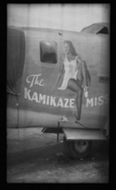 [Nose art for Consolidated PB4Y-2 Privateer aircraft "The Kamikaze Miss"]