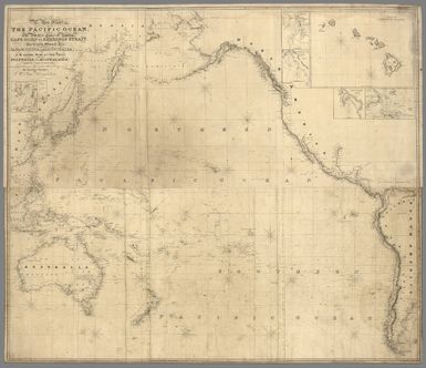 (Composite of) A New Chart of The Pacific Ocean, Exhibiting The Western Coast of America, From Cape Horn To Beerings Strait, The Eastern Shores of Asia Including Japan, China and Australia, and all the numerous Islands and known Dangers Situated in Polynesia and Australasia, Correctly Drawn And Regulated according to the most Approved and Modern Surveys and Astronomical Observations By J.W. Norie, Hydrographer, &c.&c. Additions 1836. Stephenson, Engraver. London. Published ... October 1st 1825, by J.W. Norie & Co. (with) seven inset maps listed in Notes. (Northern and Southern Sheets)