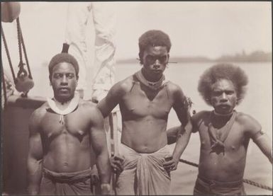 Three Mala natives from Atta Cove, Malaita, Solomon Islands, 1906 / J.W. Beattie