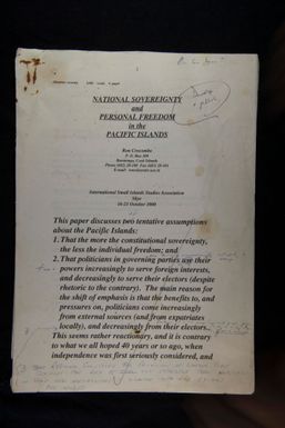 National Sovereignty and personal freedom in the Pacific Islands. International Small Islands Studies Association, Skye.