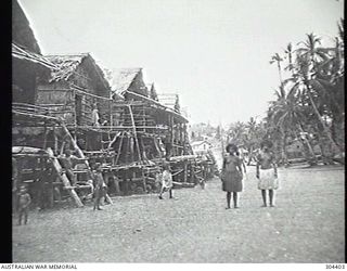 PORT MORESBY, PAPUA. 1932-09-17. TWO NATIVE WOMEN POSE ON THE ROAD THROUGH THEIR VILLAGE. (NAVAL HISTORICAL COLLECTION)