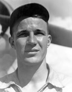 World War II (WWII) area photograph of US Marine Corps (USMC) First Lieutenant (1LT) John L. Morgan, Jr, taken at Guadalcanal, July 18, 1943. 1LT Morgan is an ace pilot and is credited with 8 kills. His hometown is Arlington, Texas