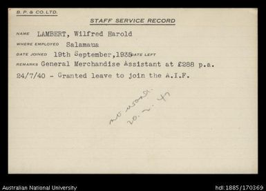 Lambert, Wilfred Harold