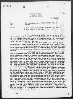 USS LCI(G) 471 - Report of Pre-Invasion Activities off Guam Island Marianas - Period 7/14-21/44