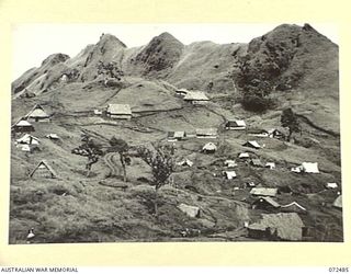 DUMPU, NEW GUINEA. 1944-04-20. THE CAMP SITE OF HEADQUARTERS 15TH INFANTRY BRIGADE SITUATED ON THE TOP OF A HILL IN THE LAKES AREA AT DUMPU