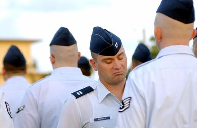 U.S. Air Force Mission Systems Flight Commander, 36th Communication Squadron (CS), 36th Air Expeditionary Wing, CAPT. Ernest J. Baringer, inspects 36th CS Airmen at Andersen Air Force Base, Guam, on Jan. 19, 2005. (U.S. Air Force PHOTO by TECH. SGT. Cecilio M. Ricardo Jr.) (Released)