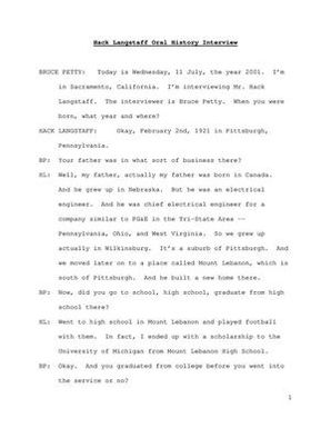 Oral History Interview with Hack Langstaff, July 11, 2001