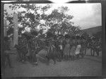 Motu men drumming and dancing near a dubu platform at Gaile, also spelled Gaire, a village in Central Province