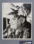 Sir Geoffrey Roberts wearing wreath during Tahiti visit