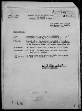 COMAIRGR 15 - ACA Form Reps of Air Ops Against the Palau & Philippine Is, 9/6-24/44