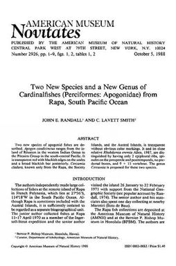 Two new species and a new genus of cardinalfishes (Perciformes, Aponigidae) from Rapa, South Pacific Ocean