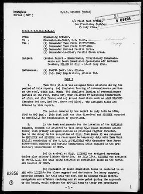 USS SIGSBEE - Report of Bombardment, Diversionary Reconnaissance and Beach Demolition Ops off Northern Beaches, Guam Island, Marianas - Period 7/16-18/44