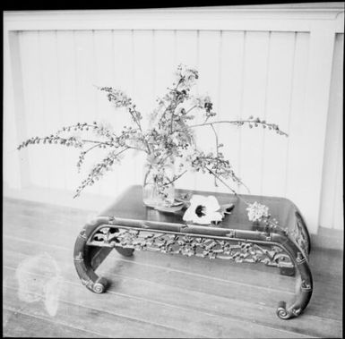 Spray of flowers in a glass jar on a Chinese table, Rabaul, New Guinea, ca. 1936 / Sarah Chinnery