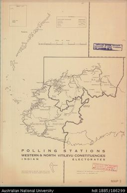 Fiji, Polling Stations Western & North Viti Levu Constituencies , Indian Electorates, Administration, Sheet 3, 1962, 1:506 880