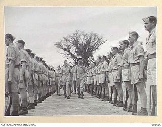 TOROKINA, BOUGAINVILLE. 1945-07-03. HIS ROYAL HIGHNESS, THE DUKE OF GLOUCESTER, GOVERNOR-GENERAL OF AUSTRALIA (1) ACCOMPANIED BY FLIGHT LIEUTENANT H.A. FARRAR, ROYAL NEW ZEALAND AIR FORCE GUARD ..