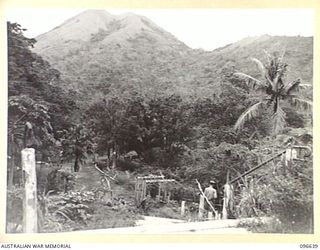 RABAUL, NEW BRITAIN. 1945-09-14. VIEW LOOKING DOWN THE ENTRANCE STEPS TO THE SITE OF THE FORMER GOVERNMENT HOUSE AT RABAUL WITH THE DRIVE IN THE BACKGROUND. FOLLOWING THE SURRENDER OF THE JAPANESE ..