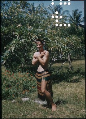 Having fun - Brian McBarron (Agricultural Officer) outside our house : Mapamoiwa Station, D'Entrecasteaux Islands, Papua New Guinea, 1956-1959 / Terence and Margaret Spencer