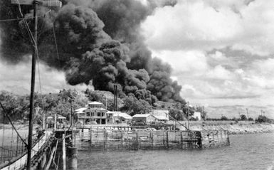 Oil tanks burning in Darwin, February 1942