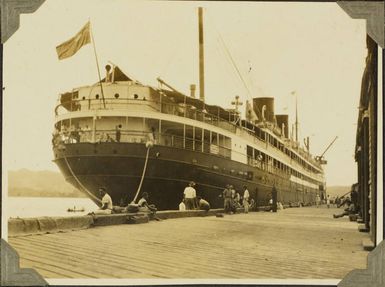 Unidentified ship (Tofua?) at the wharf in Suva?, Fiji, 1928
