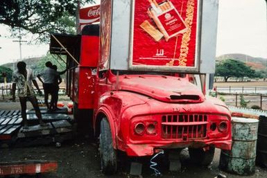 Papua New Guinea: Old bus used as shop