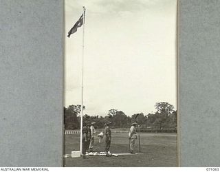 LAE, NEW GUINEA. 1944-03-08. VX20308 MAJOR-GENERAL F.H. BERRYMAN, CBE, DSO (1), GENERAL OFFICER COMMANDING 2ND AUSTRALIAN CORPS, ADDRESSING TROOPS OF THE 29TH INFANTRY BRIGADE AFTER THE MARCH PAST. ..